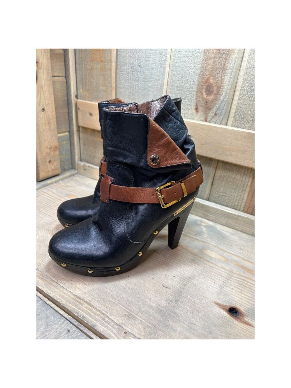 US7 BCBG Generation Leather OUTER High Fall Boots Black Brown - flawed interior - Picture 5 of 11